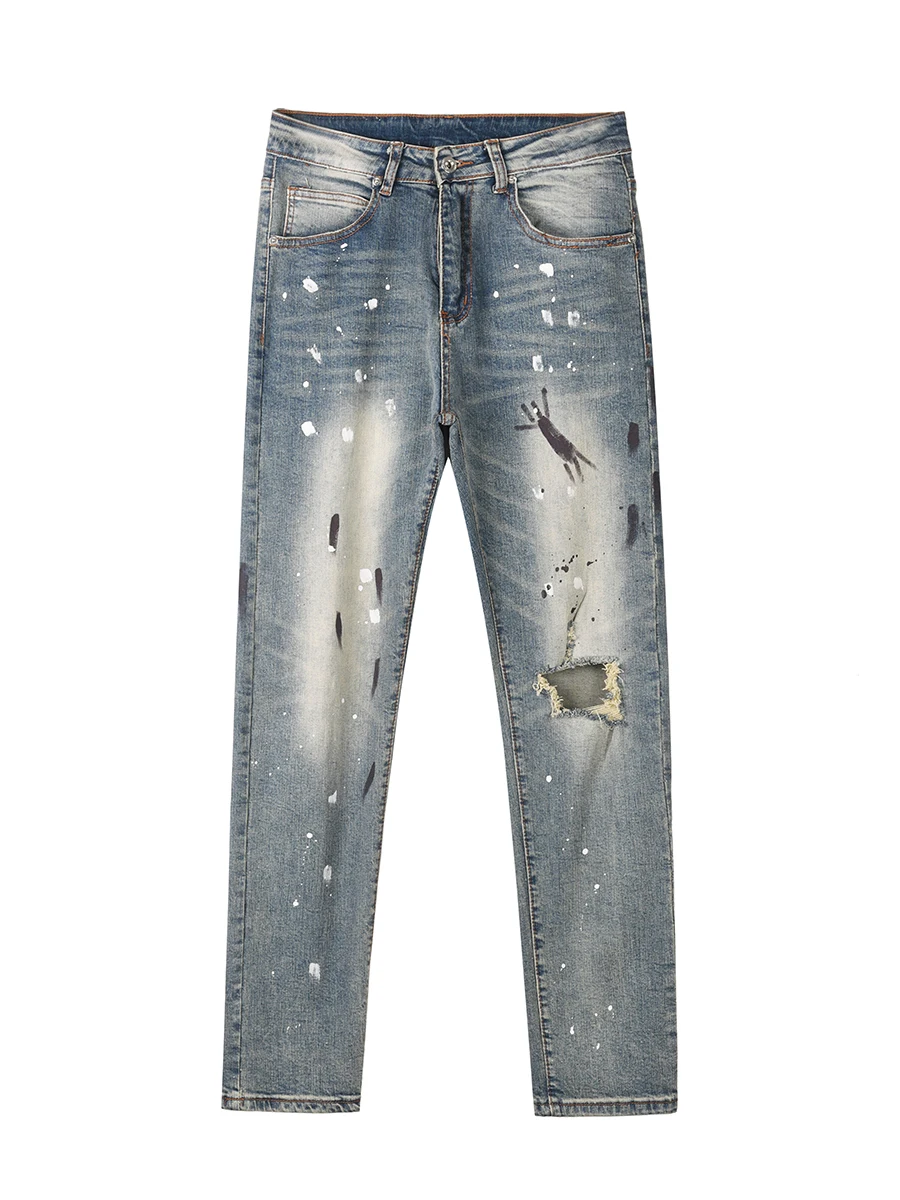 Four Seasons Men's Jeans Splattered Slim Jeans Hip Hop Straight Wide Leg Pants Ins Hot Selling Men's Designer Men's Jeans Casual