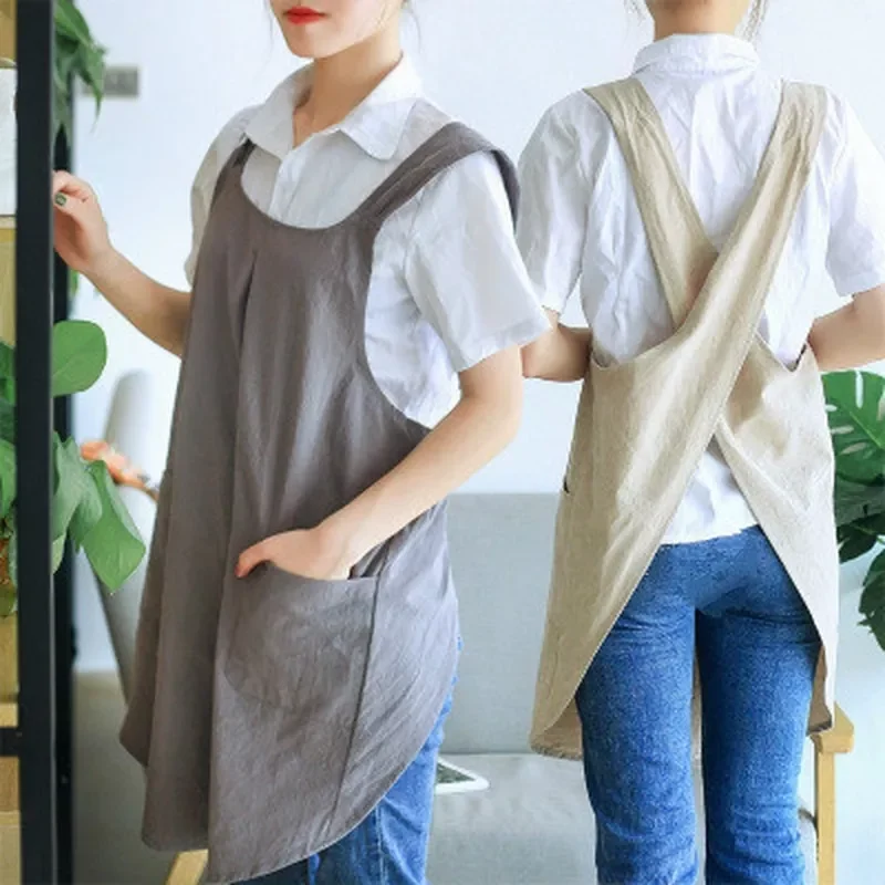 

1 piece retro female women's apron cotton linen apron dress cafe kitchen cooking florist