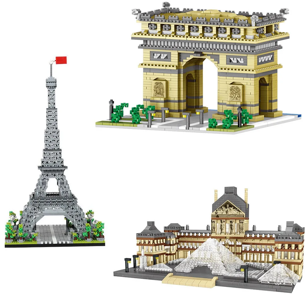 

Micro French Architecture Eiffel Tower Louvre Museum Arc de Triomphe Block Paris Diamond Building Brick Toy For Kids