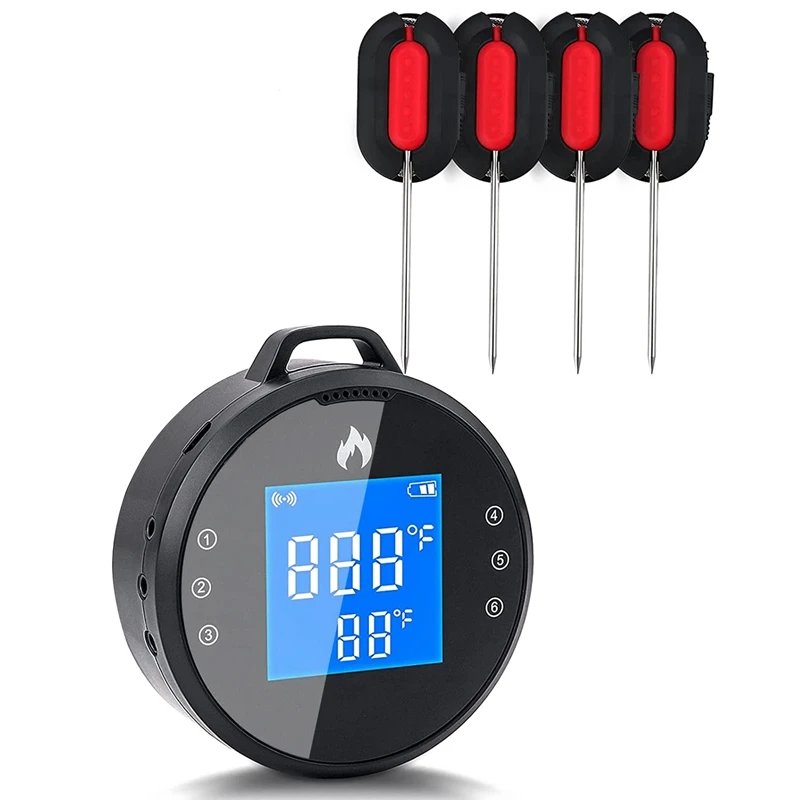 

Meat Thermometer with 4 Probes Wireless Bluetooth Meat Thermometer Timer Unlimited Distance Remote Monitoring Alarm