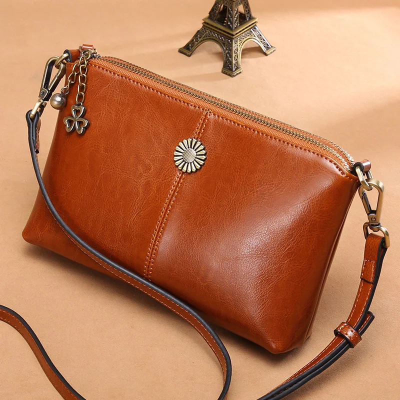 High quality Real cowhide women's bag crossbar small bag cowhide hand bag Korean Single Shoulder Bag Mini Bag