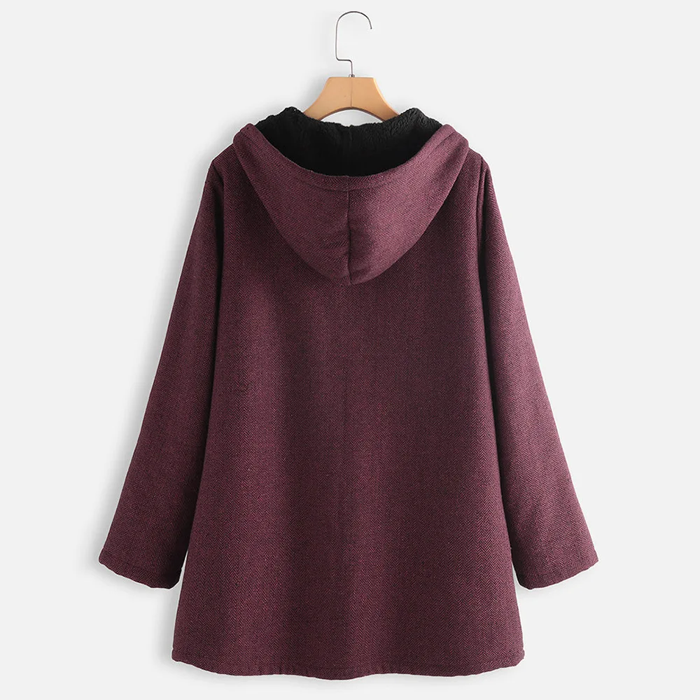 Autumn Winter Women Mid Length Hooded Coat Warmth Long Sleeve Top Jacket Plus Size Fleece Thickened Padded Jacket Loose Leisure