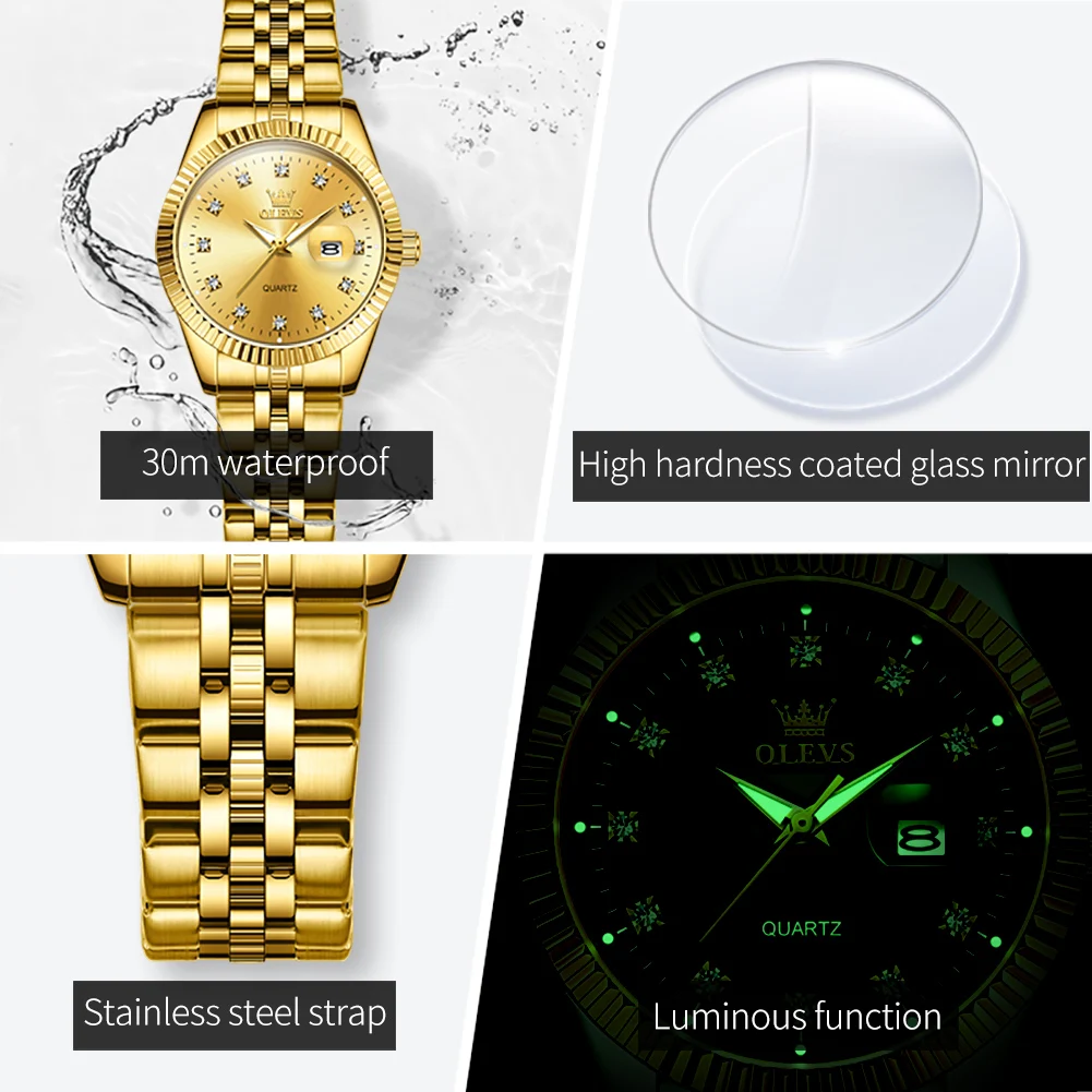 OLEVS 2023 New Gold Watch Women Watches Ladies Creative Steel Women's Bracelet Watches Female Waterproof Clock Relogio Feminino