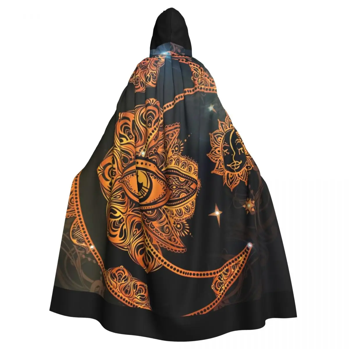 

Golden Crescent Moon And Sun Mandala Unisex Witch Party Reversible Hooded Adult Vampires Cape Cloak