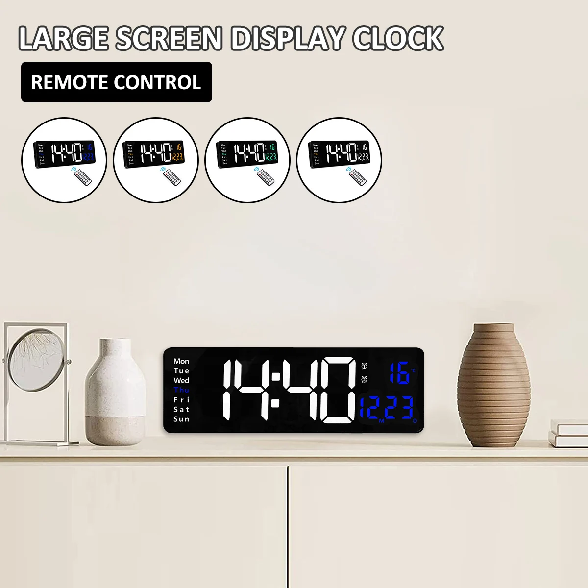 

New 16Inch LED Digital Wall Clock with Remote Control Large Display Count Up and Down Timer 10-Level Dimming USB Powered Alarm