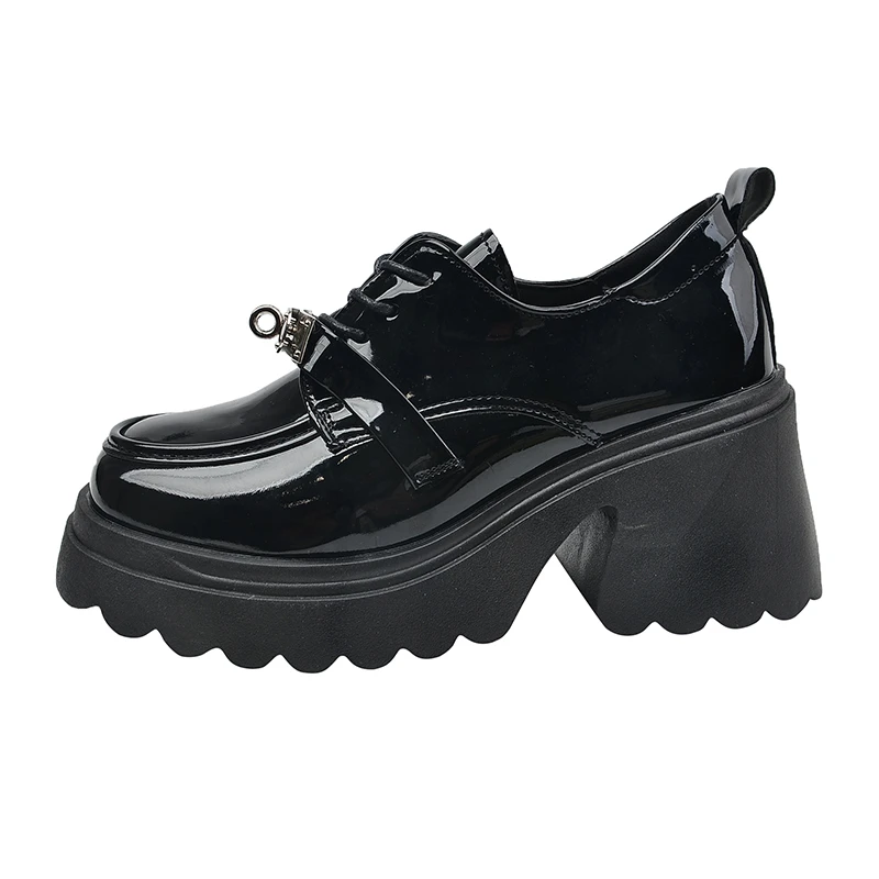 Туфли женские на шнуровке повседневные лоферы квадратный носок платформа каблук