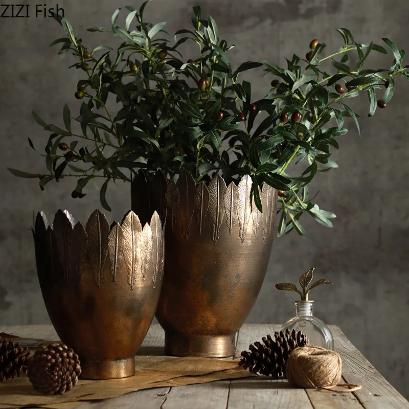 

Металлическая ваза с перьями, цветочные горшки, настольное украшение, банка для хранения, лоток для фруктов, искусственные цветы, декоратив...