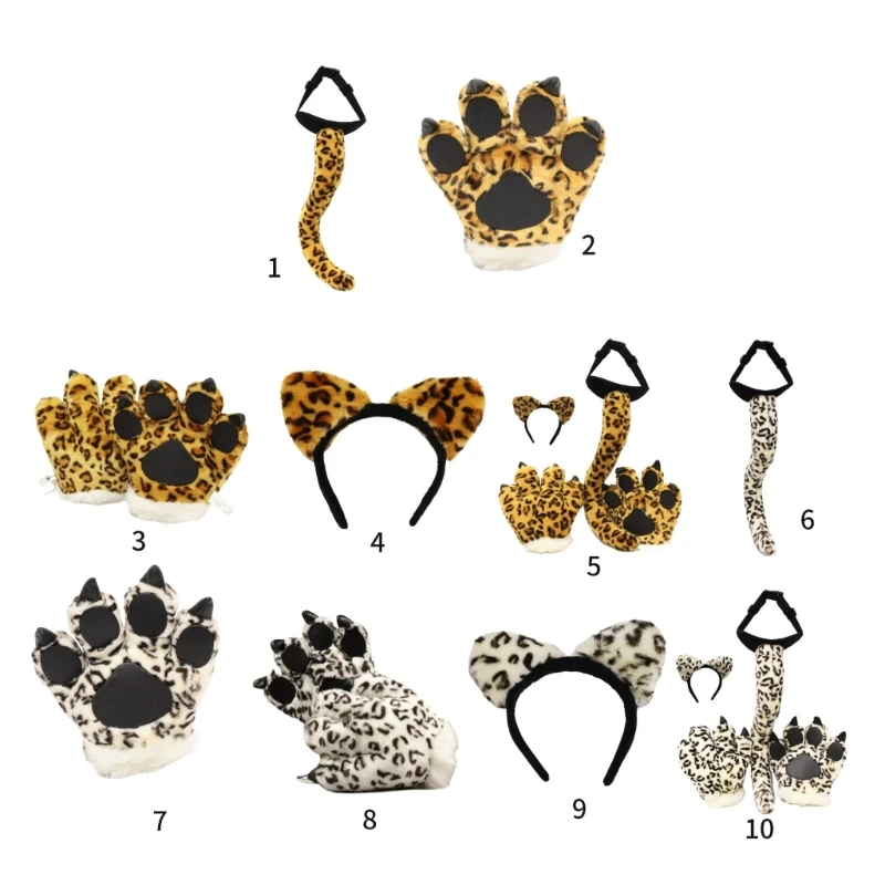 Детский костюм животного с леопардовыми ушками повязка на голову лапа перчатки