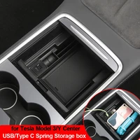 central console storage box for tesla model 3 model y 2021 hidden usb pd ports spring storage organizer box mobile phone charge