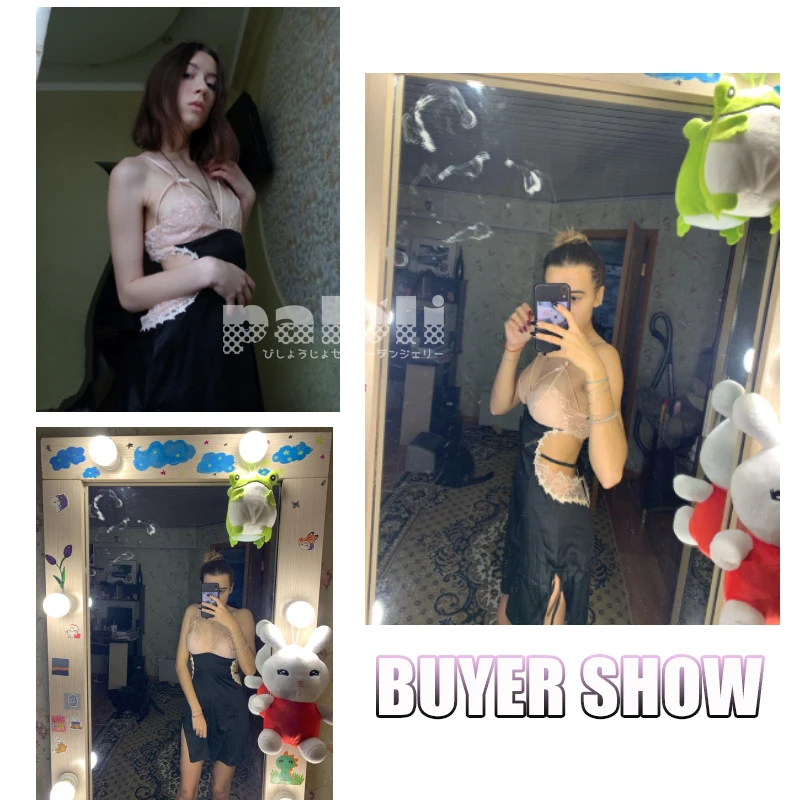 Sexy Black Sling Temptation Women's Nightwear Lace Beauty Splicing V-Neck Embroidery Silk Dress Female Lingerie Summer Sleepwear