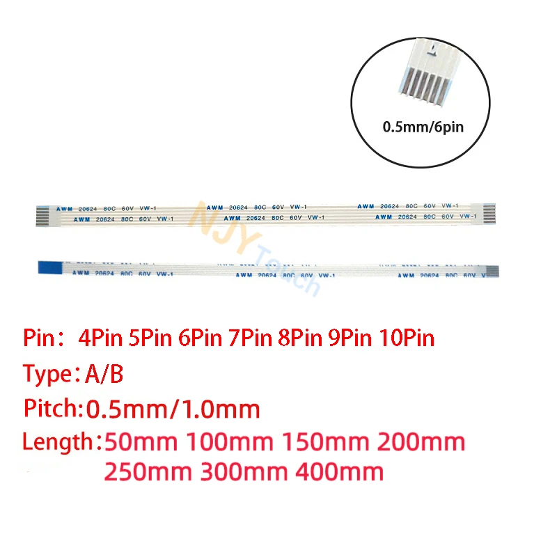 10Pcs 4Pin 5/6/7/8/9/10 Pin FFC FPC AWM 20624 80C 60V VW-1 0.5mm 1mm Pitch Flat Flexible Cable 5/10/15/20/25/30/40cm