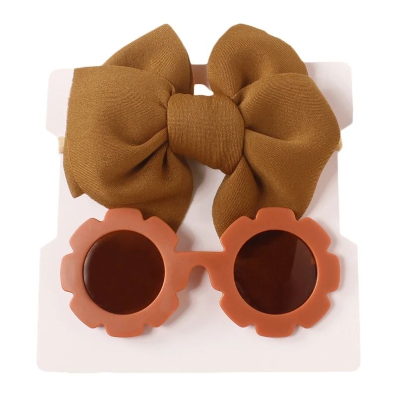 

Baby Girls Headband and Sunglasses Set Bows Hair Band & Round Sunglasses for Newborn Infant Children Beach- Accessories