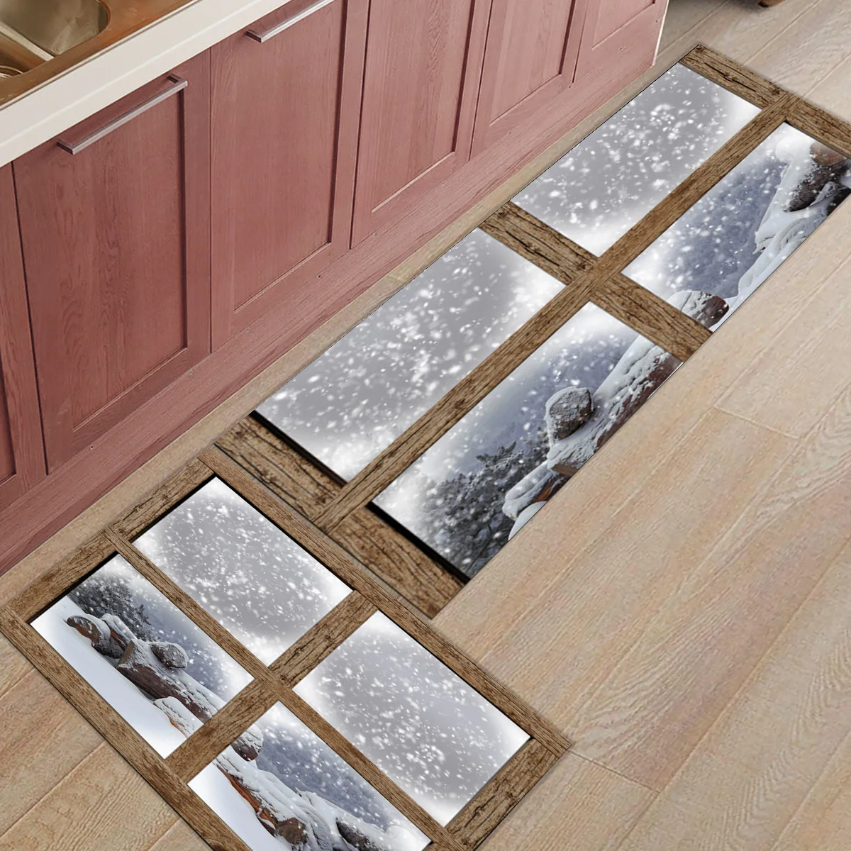 

Деревянное окно в виде снежинки, набор из 2 предметов, Придверный коврик, кухонный коврик, противоскользящие современные коврики для зоны, П...