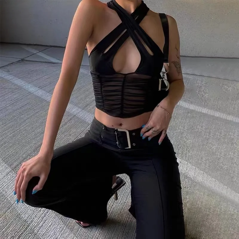 

Minority Design Halter Top Vest Europe and the United States women wear hollowed-out cross-mesh outside