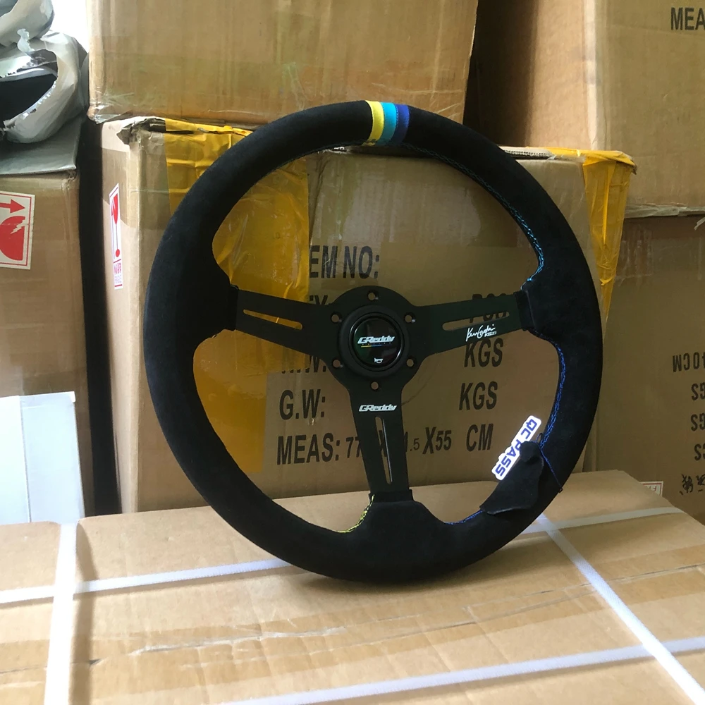 14-дюймовый руль JDM Racing Greddy Rally Drift замшевый кожаный Volantes для VW BMW Toyota Honda
