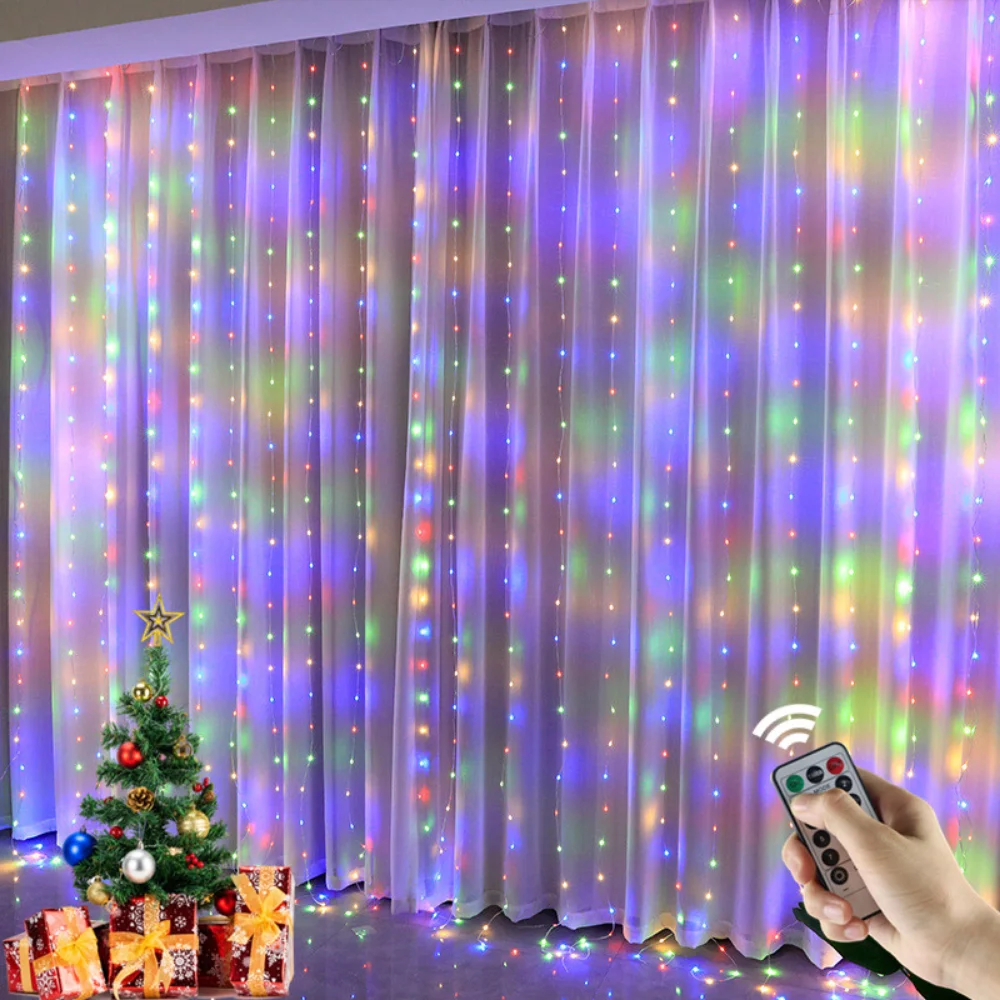 NEW 3M LED Copper Wire Curtain Lights Garland Window USB Power Fairy Remote New Year Garland Led Lights Christmas Decoration