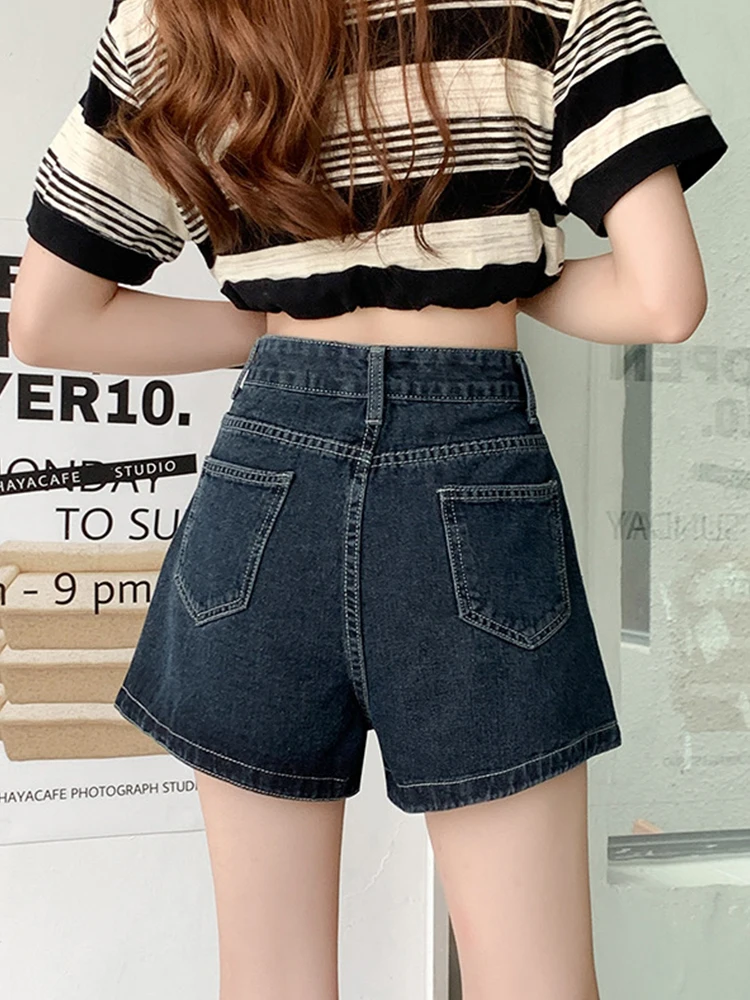 Women Vintage Wide Leg High Waist Denim Shorts Spring Summer Female Streetwear Loose Button Jeans Shorts Bottoms