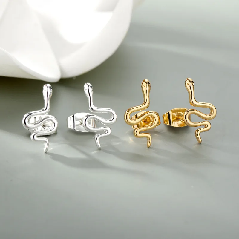 

INS Fashion Gold Plated Snake Bend Earrings Stud Women Butterfly Back Zodiac Animals Earring Jewelry Christmas Gift Party