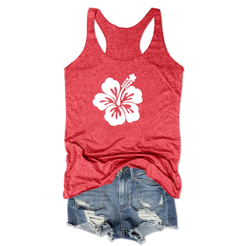 

Hibiscus Tank Tops Floral Hawaiian Flowers Sexy Women Clothing Flower Shirt Tropical Hibiscus Flower Top Nature Lover Gift M