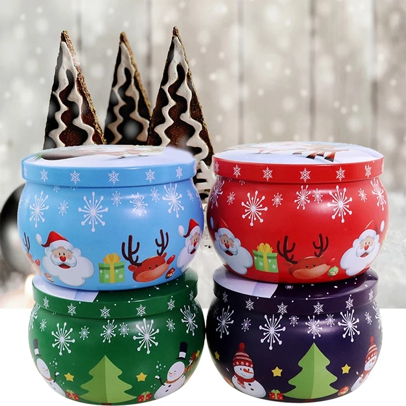 

Christmas Candy Tin Box Round Container Gift Xmas Storage Tank Small Gifts For Kids Home Storage