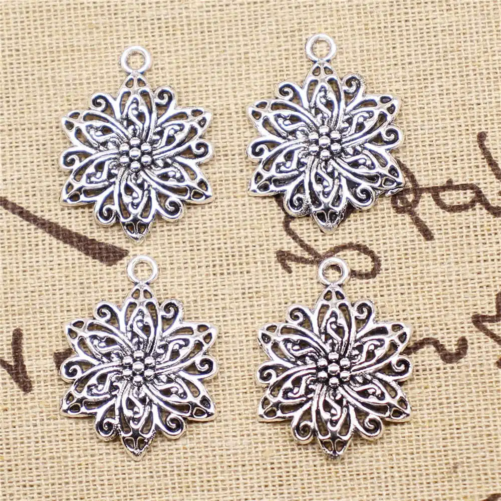 

5 шт. Античный Серебряный цветок кулоны ожерелья оптом для ювелирных изделий ручной работы 31x23 мм