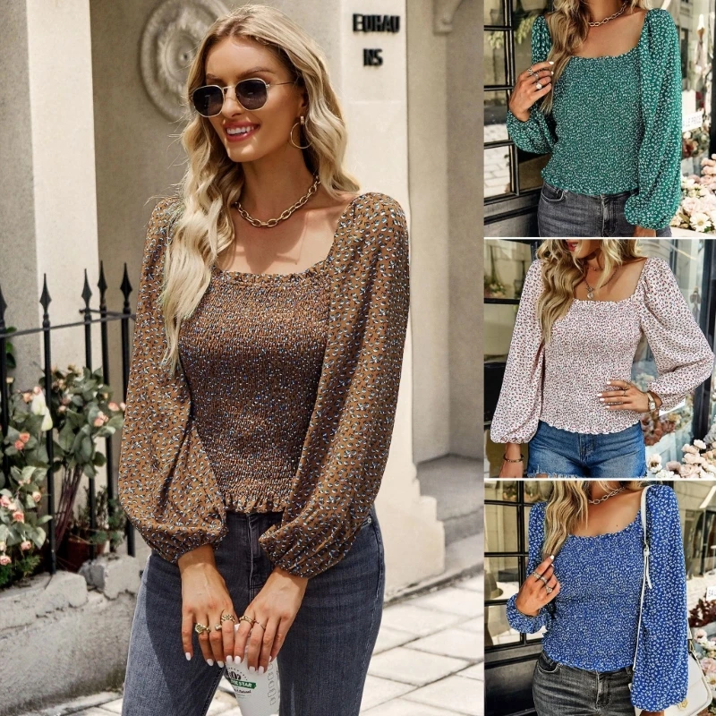 

Женский топ с оборками и цветочным принтом, с квадратным вырезом