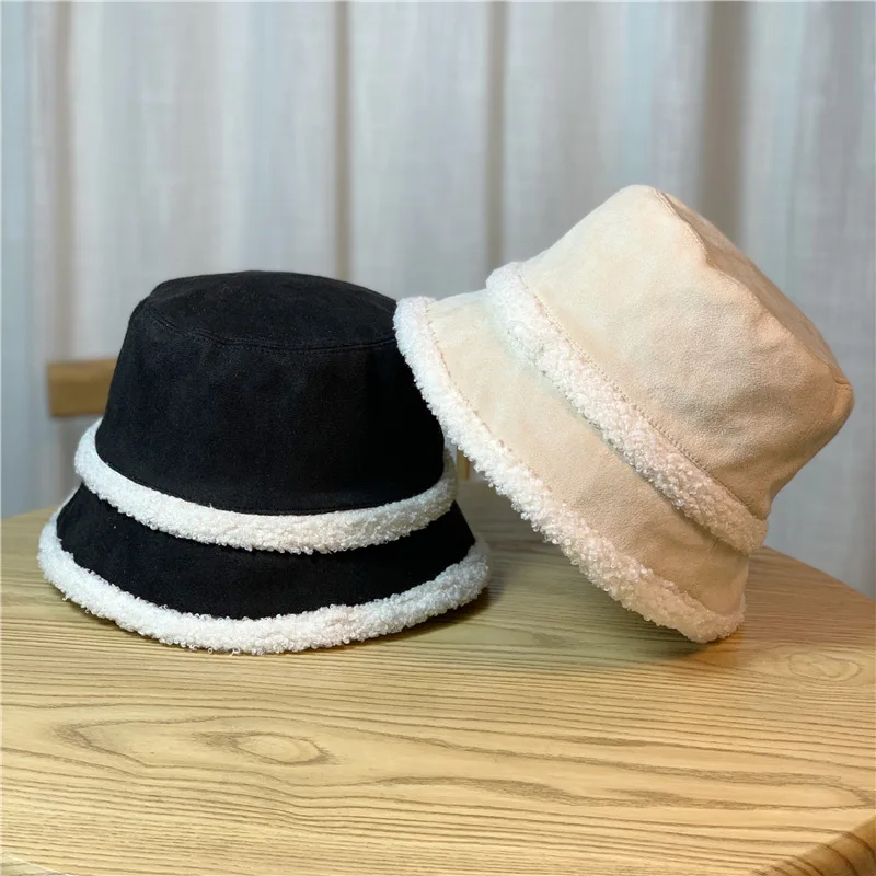 

Cashmere Thickened Fisherman Hat Winter Ladies Warm Windproof Basin Hat Retro Simple British Style Wild Bucket Hats Imitation