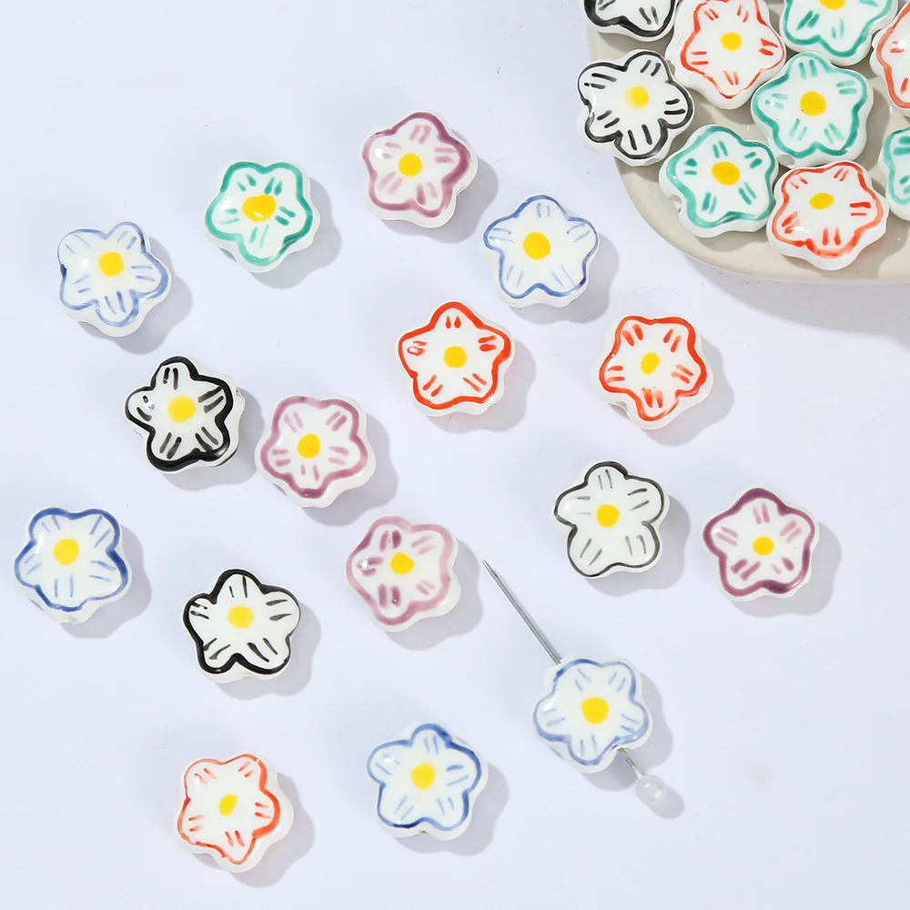 

10pcs 15mm Hand Painted Flower Shape Ceramic Beads Mix Color DIY Loose Spacer Porcelain Bead For Jewelry Making Bracelet Earring