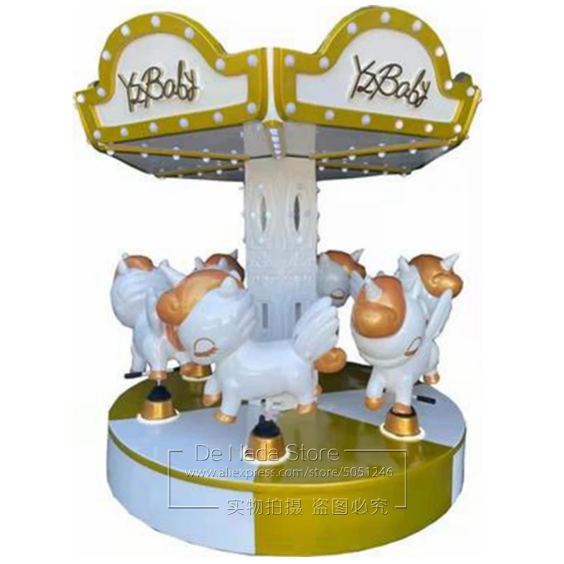 

Outdoor Amusement Park Equipment Gold Color 6 Kids Seats Merry Go Round Carousels Horse Rides Coin Operated Arcade Game Machine