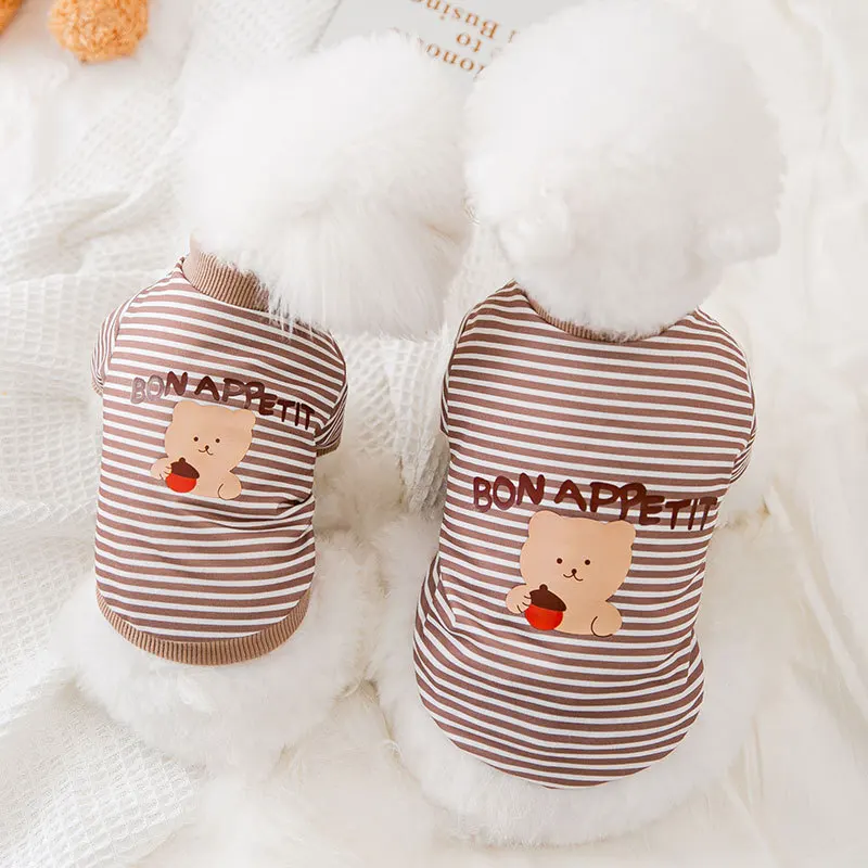 

Dog Clothes Stripe Bear T-shirt Pet Clothing Dogs Cotton Cartoon Small Costume Soft French Bulldog Summer Brown Boy Collar Perro