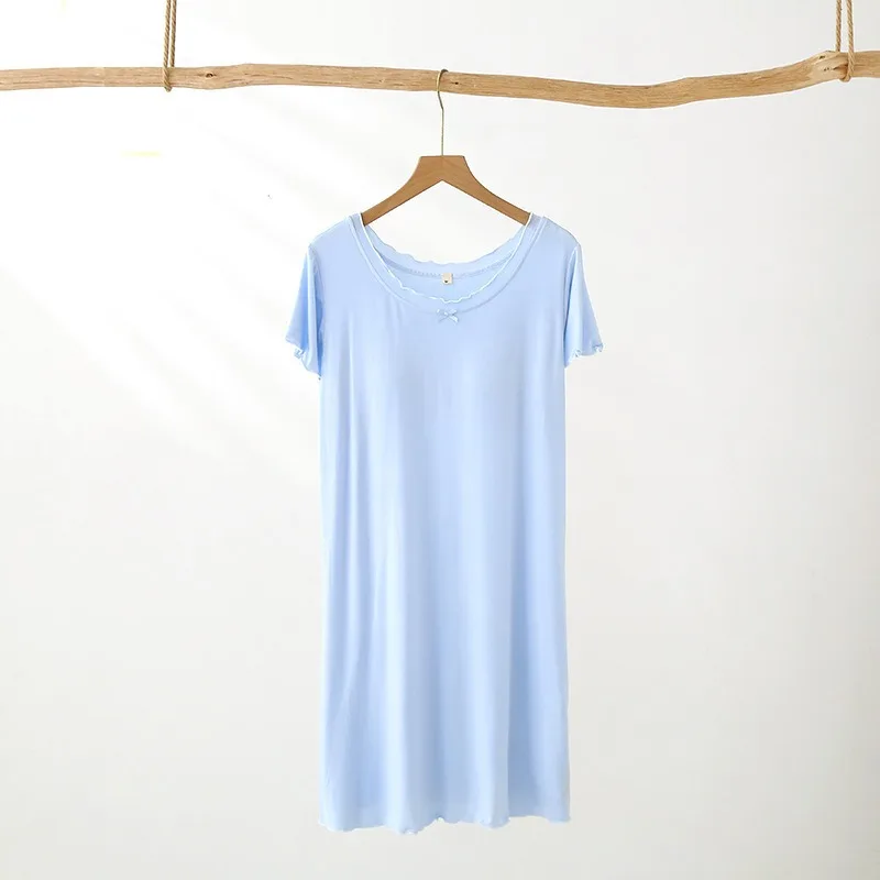 Ms nightgown Women's Nightgown Summer Short Sleeve Round Neck Modal With Chest Pad Sleeping Dress Nighty For Ladies Night Wear