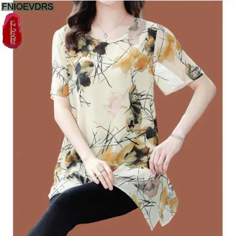 

L-5XL 2023 Loose Clothes Women French Design Elegant Office Lady Basic Shirt Casual Retro Floral Print Tunic Tops Blouses