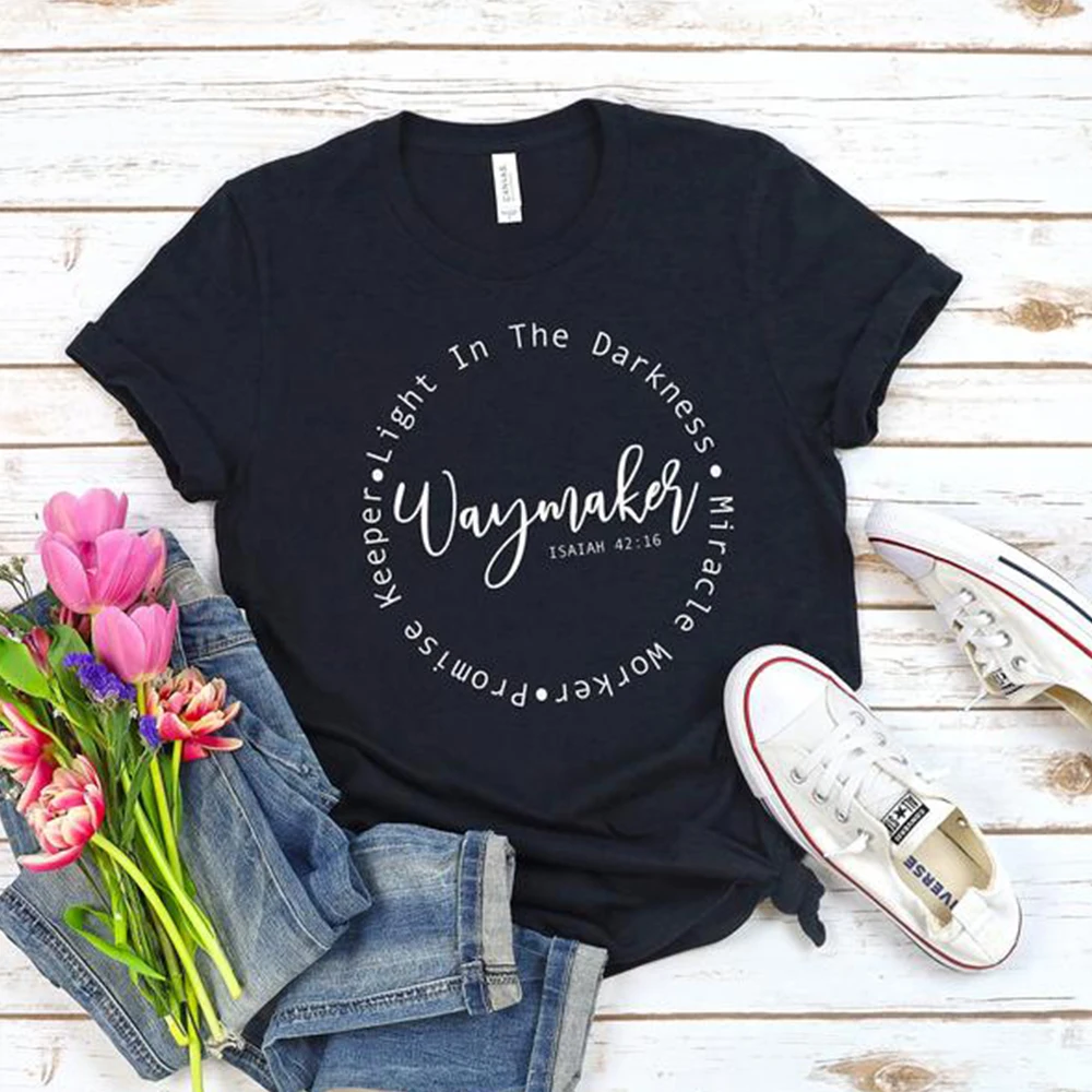 

Way Maker Miracle Worker Promise Keeper T-shirt Women Christian Spiritual Faith Tshirt Religious Jesus Bible Tees Female Tops