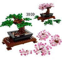fit 10281 bonsai tree flower bouquet perpetual building block bricks model home decoration plant potted gift kid set