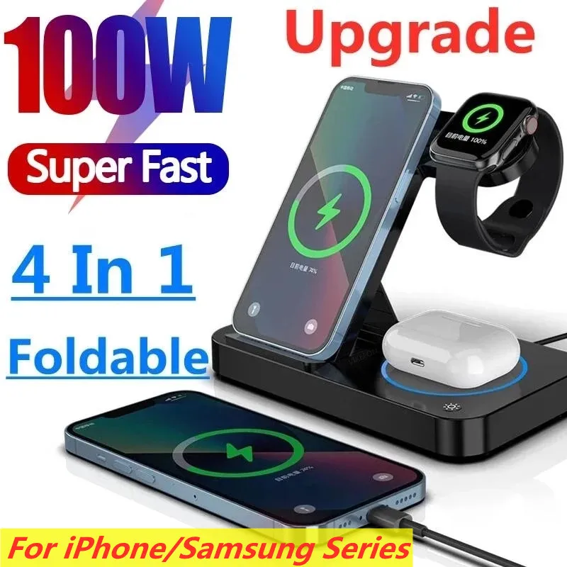 

15W 4 in 1 Foldable Wireless Charging Station For iPhone 14 13Pro Apple Watch 7/6 For Samsung Galaxy Watch Chargers 4/3 S22 S21