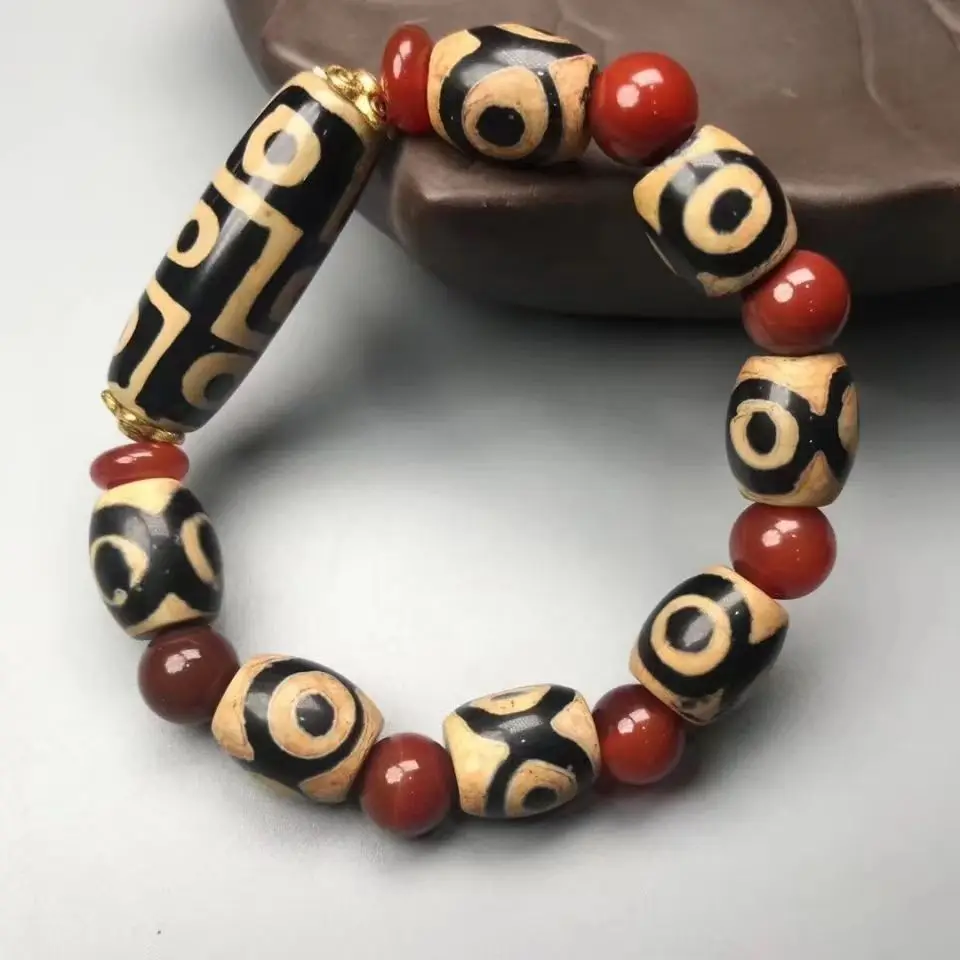 Браслет из тибетского старого агата с шестью символами браслет бисера дзи тремя