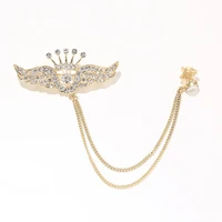 korean wings rhinestones crown brooch leaves crystal tassel chain lapel pins mens suit suit collar female corsage accessories
