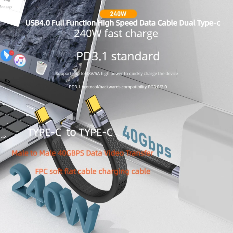 

Usb4.0 Charging Cable High Speed Dual C Male To Male Type-c Transfer Fpc Softline Compatible With Thunderbolt 3/4 Data Cable