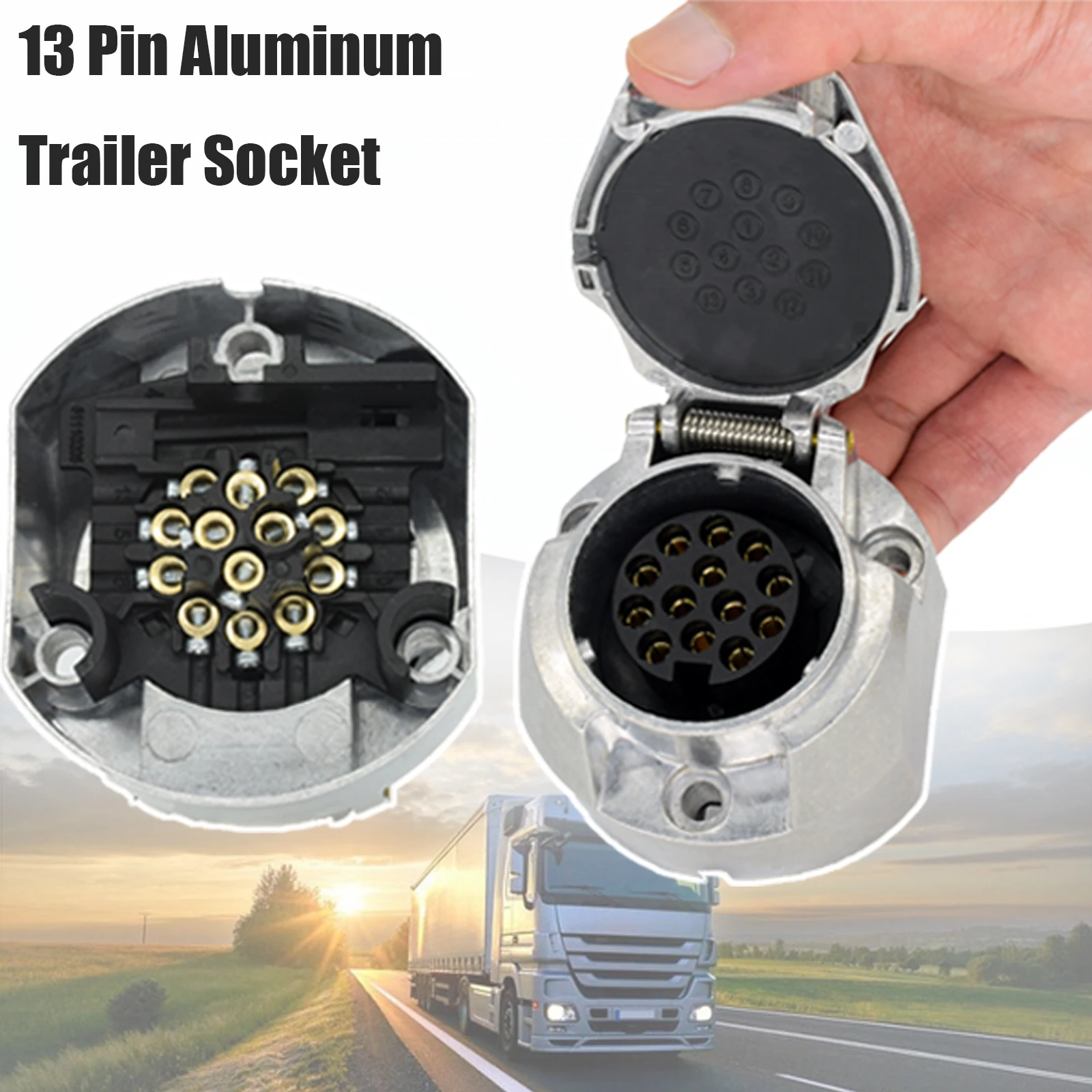 

13 Pin 12V Durable Aluminum Euro Trailer Socket Waterproof Replacement Plug Socket With Cover Trailer Boat Electrical Connector