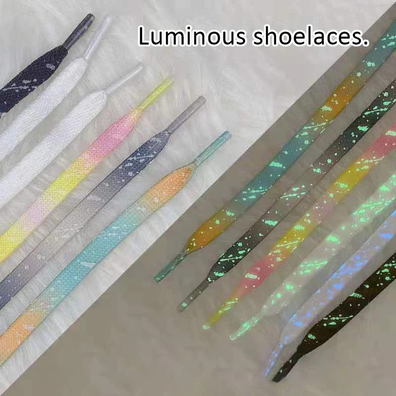 

1Pair Luminous Shoelaces Flat Sneakers Canvas Tie-dyed Shoe Laces Glow In The Dark Night Color Ink Splashing Shoelace 160cm