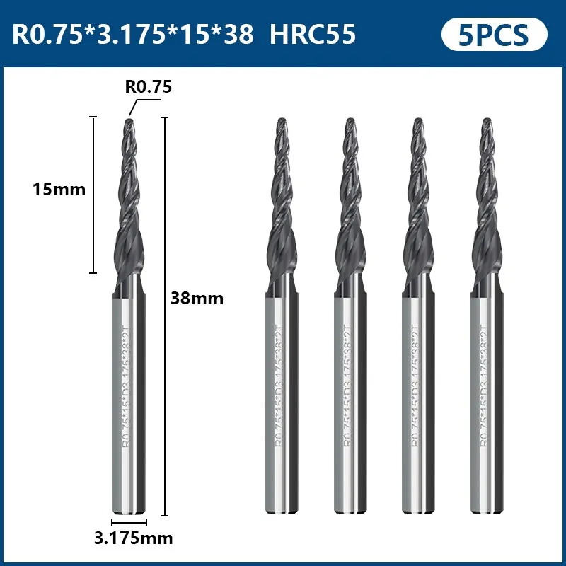 

Концевая фреза XCAN с коническим шариковым носиком, хвостовик 1/8 дюйма (3,175 мм), твердосплавная фреза с супер покрытием, набор из 5 насадок для гравировки по дереву и металлу