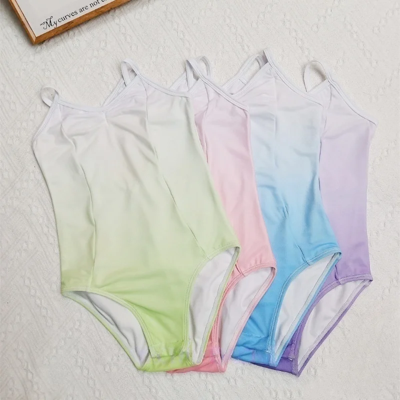 Балетные трико для девочек без рукавов с градиентом цвет балерины костюм детей