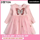 Платье принцессы DXTON с летящим рукавом для девочек, детские платья с бабочками, Детские праздвечерние чные костюмы из тюля, осенне-зимнее платье для девочек