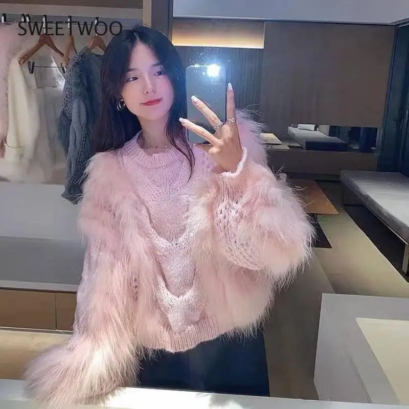 Women's Faux Fur Knitted Sweater Vest 2022 Famous Female Fur Pullover Warm Fall Winter High Neck Fur Sweaters Fashion Tide Slim