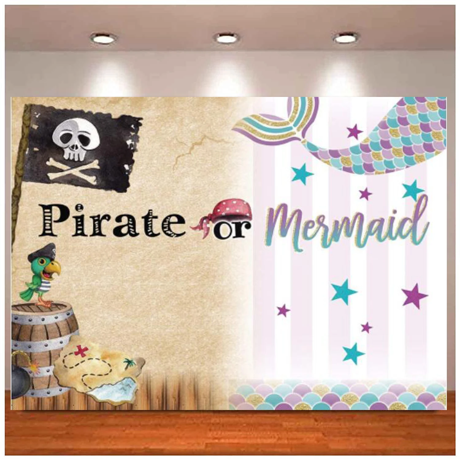 

Детский фон для фотосъемки на день рождения, пиратский и русалка, тематический фон, торт, стол, Фотостудия