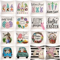 happy easter cushion cover bunny eggs printed pillow cover easter rabbit printed pillowcase home decorative throw pillow case