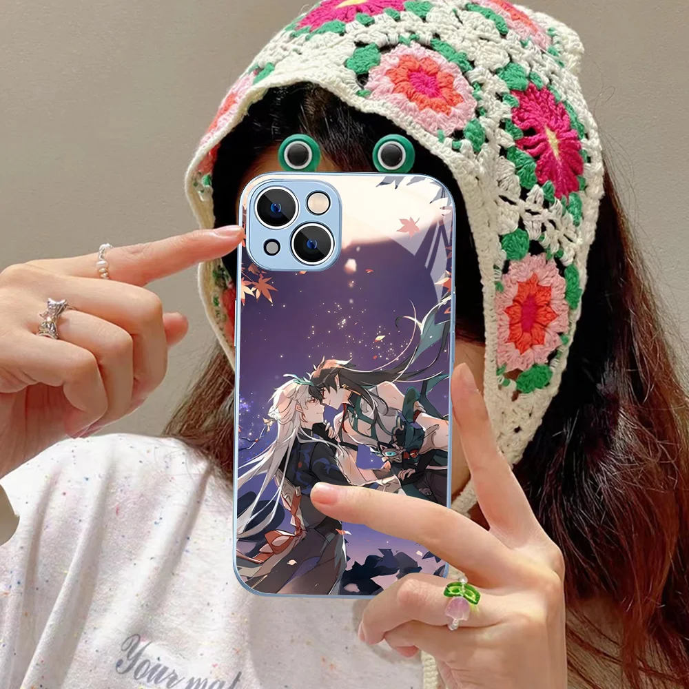 H-Honaki B-Blade x Dan Heng Phone Case Tempered Glass For iphone 14 13 12 11 Pro Mini XS MAX 14Plus X XR Fundas