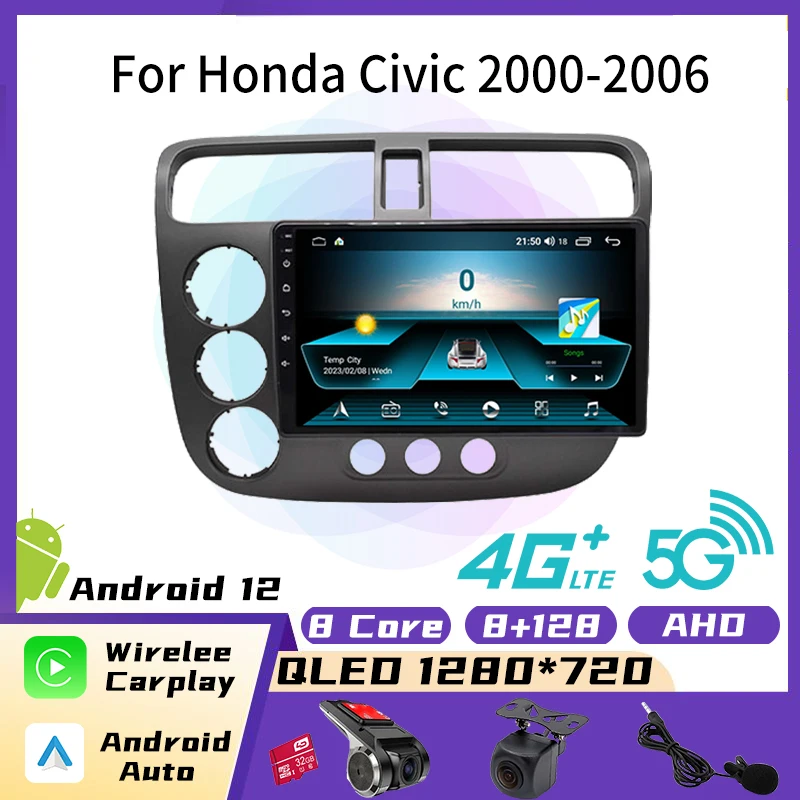 

2 Din Autoradio for Honda Civic 2000-2006 Car Radio Stereo 4G LET WiFi Carplay GPS Navigation Multimedia Video Player Head Unit