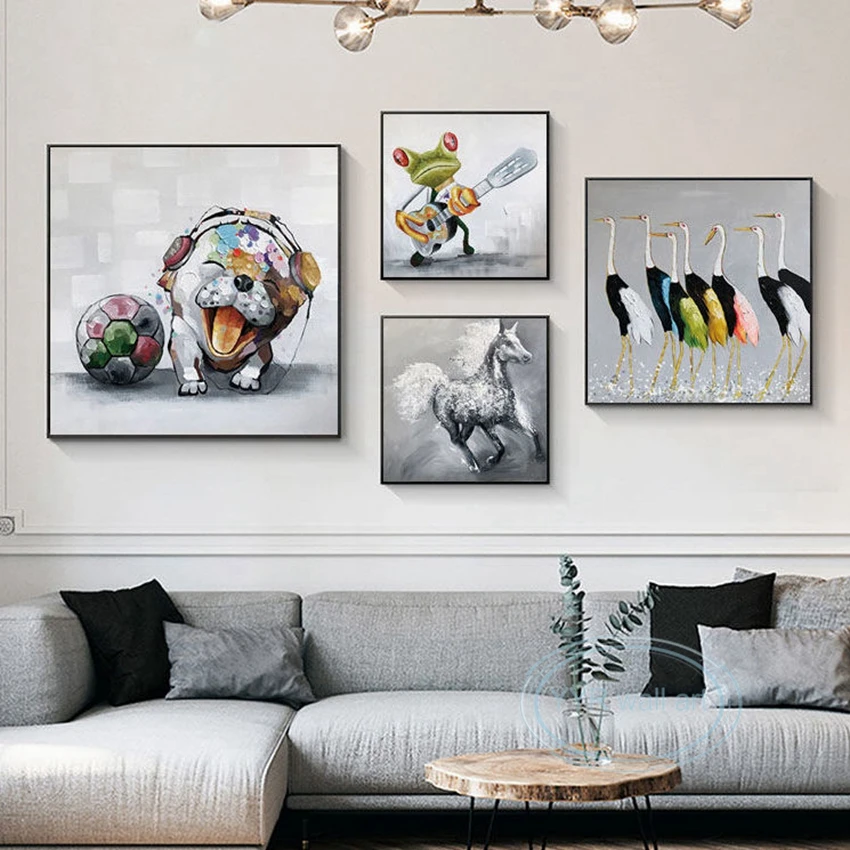 

Картина маслом ручной работы, современные Мультяшные животные, настенные художественные декорации, плакаты для мальчиков, девочек, детей, к...