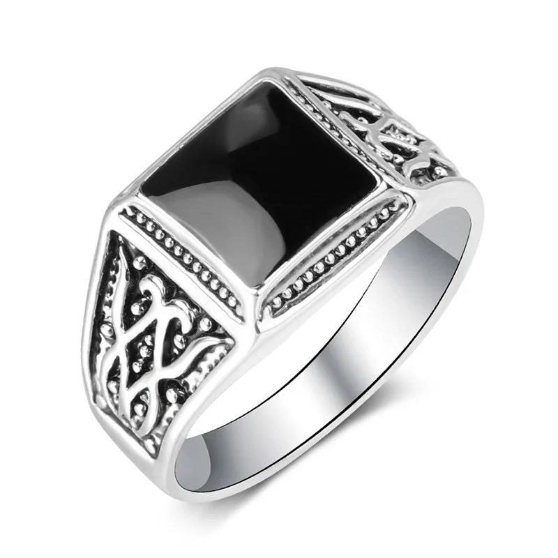 

2022 New Luxury Punk Rock Black Enamel Men Ring Tibetan Silver Engagement Rings for Men Vintage Wedding Jewelry